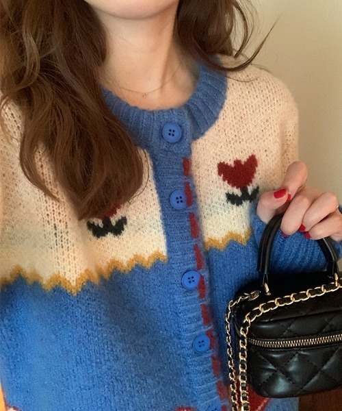 Vipoa（ヴィポア）の「retro flower jacquard knit cardigan（カーディガン/ボレロ・レディース・ブルー・FREE）」の8枚目の写真