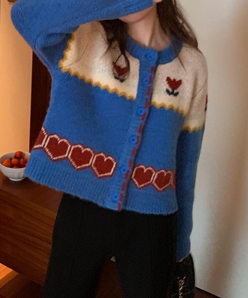 Vipoa（ヴィポア）の「retro flower jacquard knit cardigan（カーディガン/ボレロ・レディース・ブルー・FREE）」の11枚目の写真