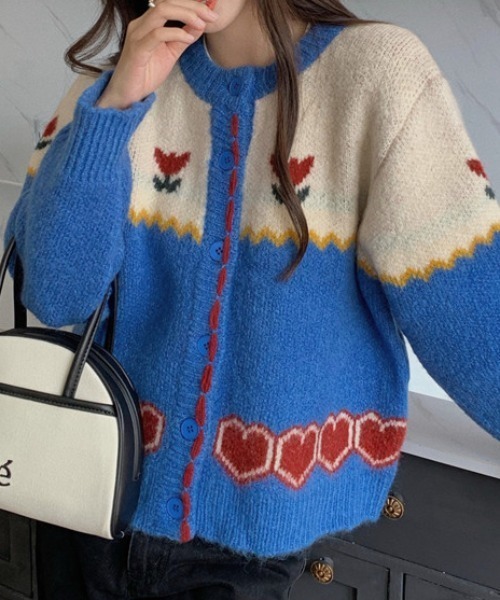 Vipoa（ヴィポア）の「retro flower jacquard knit cardigan（カーディガン/ボレロ・レディース・ブルー・FREE）」の14枚目の写真
