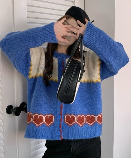 Vipoa（ヴィポア）の「retro flower jacquard knit cardigan（カーディガン/ボレロ・レディース・ブルー・FREE）」の16枚目の写真