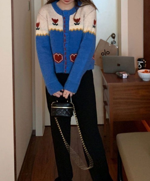 Vipoa（ヴィポア）の「retro flower jacquard knit cardigan（カーディガン/ボレロ・レディース・ブルー・FREE）」の12枚目の写真