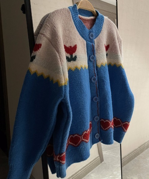 Vipoa（ヴィポア）の「retro flower jacquard knit cardigan（カーディガン/ボレロ・レディース・ブルー・FREE）」の17枚目の写真