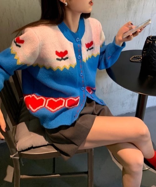 Vipoa（ヴィポア）の「retro flower jacquard knit cardigan（カーディガン/ボレロ・レディース・ブルー・FREE）」の21枚目の写真