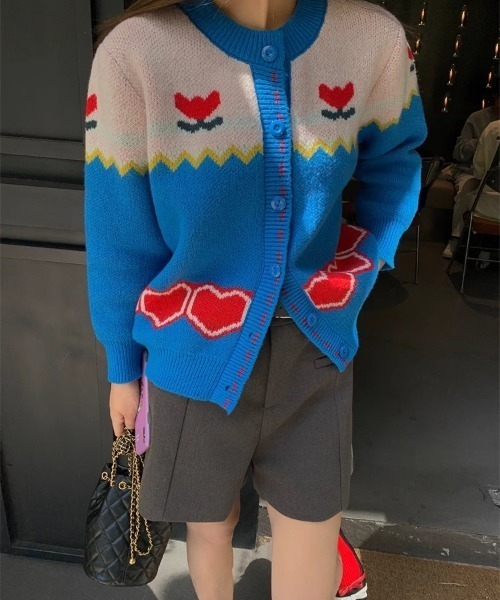 Vipoa（ヴィポア）の「retro flower jacquard knit cardigan（カーディガン/ボレロ・レディース・ブルー・FREE）」の22枚目の写真