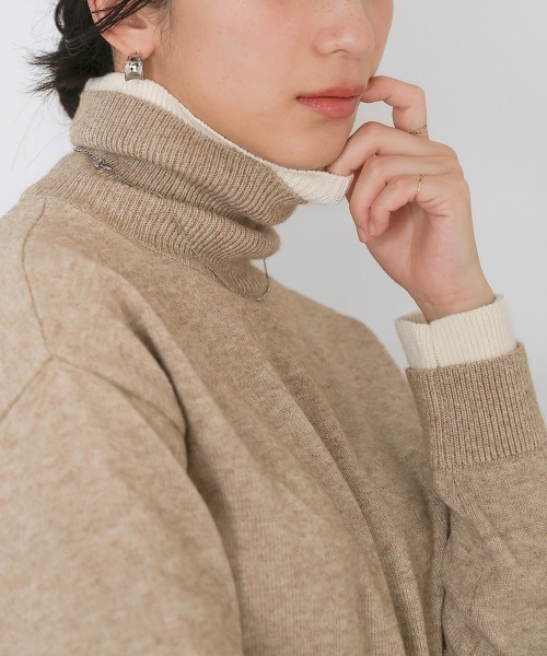 Bou Jeloud（ブージュルード）の「バイカラータートルプルオーバー（ニット/セーター・レディース・ブラック/オレンジ/ベージュ・FREE）」の12枚目の写真