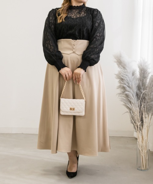 CLETTE(クレット)の「袖チュール重ねレースブラウス(シャツ/ブラウス・レディース・ブラック/ホワイト・LL/3L/4L)」の6枚目の写真