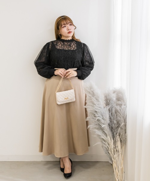 CLETTE(クレット)の「袖チュール重ねレースブラウス(シャツ/ブラウス・レディース・ブラック/ホワイト・LL/3L/4L)」の8枚目の写真