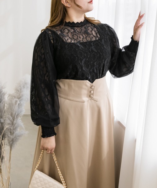CLETTE(クレット)の「袖チュール重ねレースブラウス(シャツ/ブラウス・レディース・ブラック/ホワイト・LL/3L/4L)」の17枚目の写真