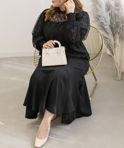 CLETTE(クレット)の「袖チュール重ねレースブラウス(シャツ/ブラウス・レディース・ブラック/ホワイト・LL/3L/4L)」の11枚目の写真
