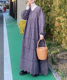 CORNERS（コーナーズ）の「コットンレースVネックロングワンピース（ワンピース）」