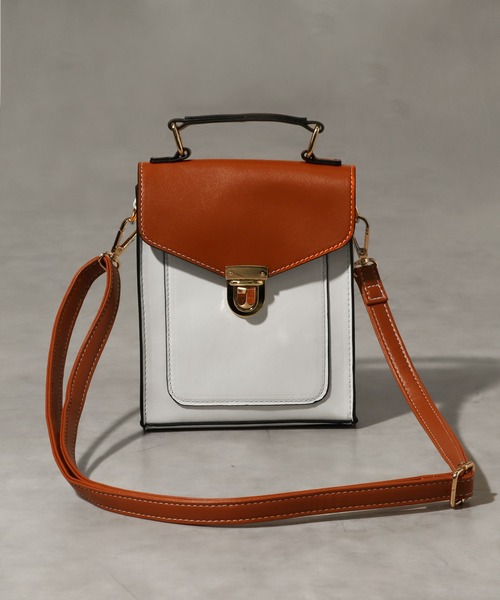 welise(ウェライズ)の「【welise/ウェライズ】メタルバックル アーティフィシャルレザー 2wayハンドバッグ/ショルダーバッグ(ショルダーバッグ・メンズ・ブラック/ホワイト×ブラウン/ブラック×グレー/ブラック系その他/ワイン/グレー・FREE)」の2枚目の写真