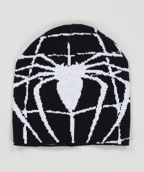 スパイダーマン ニット帽 ブラック・ホワイト SPINNS（スピンズ）の「スパイダーシングルニットキャップ ビーニー