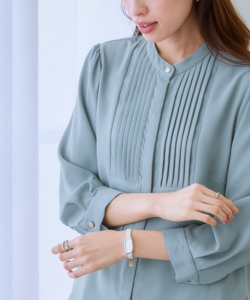 7days Life Styling(セブンデイズライフスタイリング)の「フロントピンタック8分袖ブラウス(しわになりにくい・UVカット)(シャツ/ブラウス・レディース・オフホワイト/サックスブルー系/ブラック・M/L/LL)」の16枚目の写真