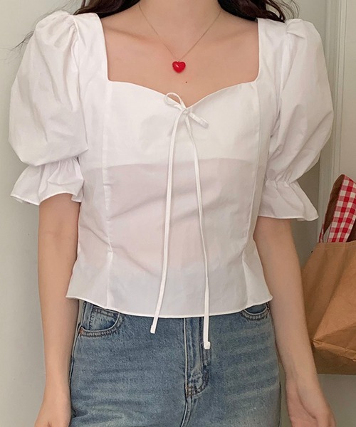 Twinkle;pm（トゥインクルピーエム）の「パフスリーブリボンペプラムブラウス（シャツ/ブラウス・レディース・ラベンダー/ホワイト・FREE）」の4枚目の写真