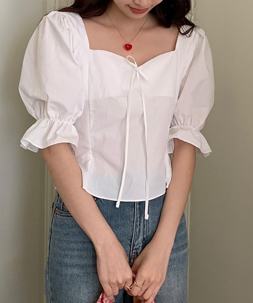 Twinkle;pm（トゥインクルピーエム）の「パフスリーブリボンペプラムブラウス（シャツ/ブラウス・レディース・ラベンダー/ホワイト・FREE）」の5枚目の写真