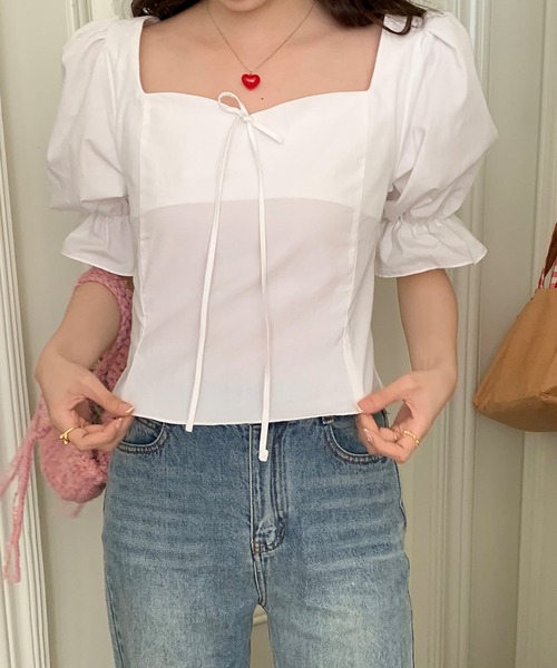 Twinkle;pm（トゥインクルピーエム）の「パフスリーブリボンペプラムブラウス（シャツ/ブラウス・レディース・ラベンダー/ホワイト・FREE）」の6枚目の写真