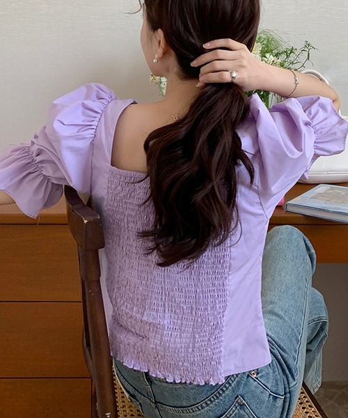 Twinkle;pm（トゥインクルピーエム）の「パフスリーブリボンペプラムブラウス（シャツ/ブラウス・レディース・ラベンダー/ホワイト・FREE）」の16枚目の写真