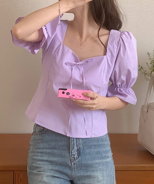 Twinkle;pm（トゥインクルピーエム）の「パフスリーブリボンペプラムブラウス（シャツ/ブラウス・レディース・ラベンダー/ホワイト・FREE）」の17枚目の写真