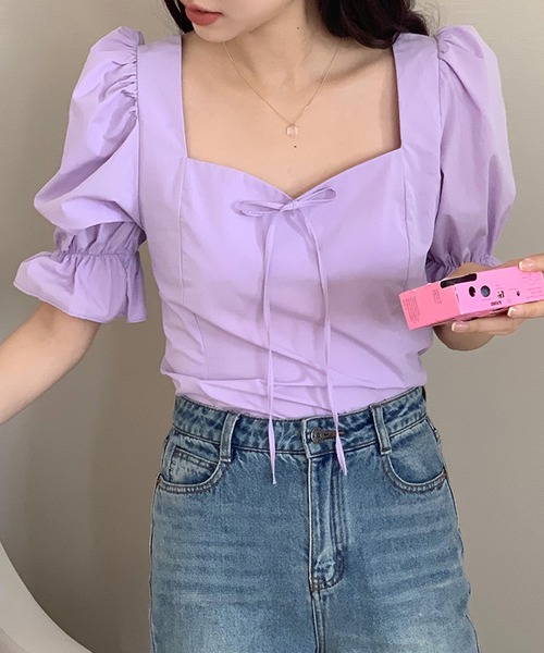 Twinkle;pm（トゥインクルピーエム）の「パフスリーブリボンペプラムブラウス（シャツ/ブラウス・レディース・ラベンダー/ホワイト・FREE）」の19枚目の写真
