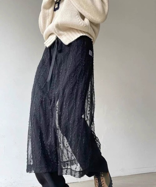 VitaFelice（ヴィータフェリーチェ）の「チュールレース 巻きスカート シアースカート レースラップスカート（スカート・レディース・ブラック/アイボリー・FREE）」の2枚目の写真