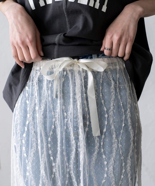 VitaFelice（ヴィータフェリーチェ）の「チュールレース 巻きスカート シアースカート レースラップスカート（スカート・レディース・ブラック/アイボリー・FREE）」の3枚目の写真