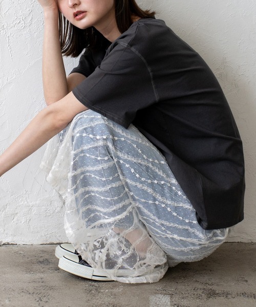 VitaFelice（ヴィータフェリーチェ）の「チュールレース 巻きスカート シアースカート レースラップスカート（スカート・レディース・ブラック/アイボリー・FREE）」の6枚目の写真