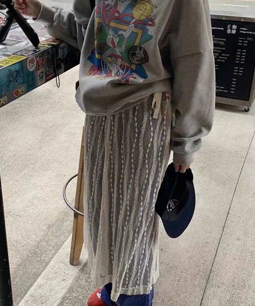 VitaFelice（ヴィータフェリーチェ）の「チュールレース 巻きスカート シアースカート レースラップスカート（スカート・レディース・ブラック/アイボリー・FREE）」の7枚目の写真