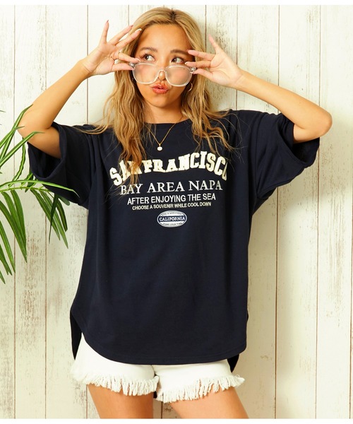 anap mimpi(アナップミンピ)の「ガーゼ裏毛 サーフ刺繍 ラウンド スウェット プルオーバー(Tシャツ/カットソー・レディース・ネイビー/キナリ・FREE)」の2枚目の写真