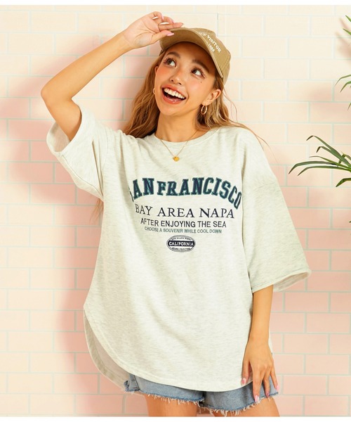 anap mimpi(アナップミンピ)の「ガーゼ裏毛 サーフ刺繍 ラウンド スウェット プルオーバー(Tシャツ/カットソー・レディース・ネイビー/キナリ・FREE)」の4枚目の写真