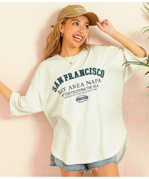 anap mimpi(アナップミンピ)の「ガーゼ裏毛 サーフ刺繍 ラウンド スウェット プルオーバー(Tシャツ/カットソー・レディース・ネイビー/キナリ・FREE)」の5枚目の写真