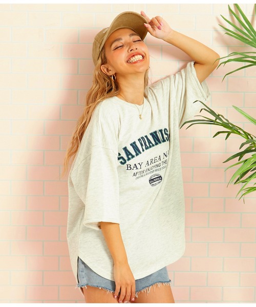 anap mimpi(アナップミンピ)の「ガーゼ裏毛 サーフ刺繍 ラウンド スウェット プルオーバー(Tシャツ/カットソー・レディース・ネイビー/キナリ・FREE)」の6枚目の写真