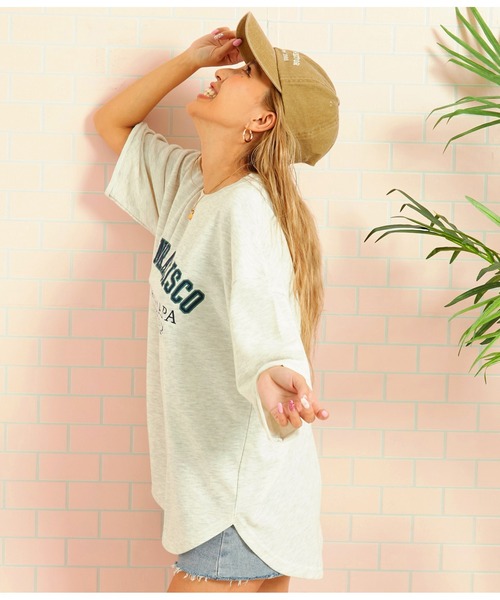 anap mimpi(アナップミンピ)の「ガーゼ裏毛 サーフ刺繍 ラウンド スウェット プルオーバー(Tシャツ/カットソー・レディース・ネイビー/キナリ・FREE)」の7枚目の写真