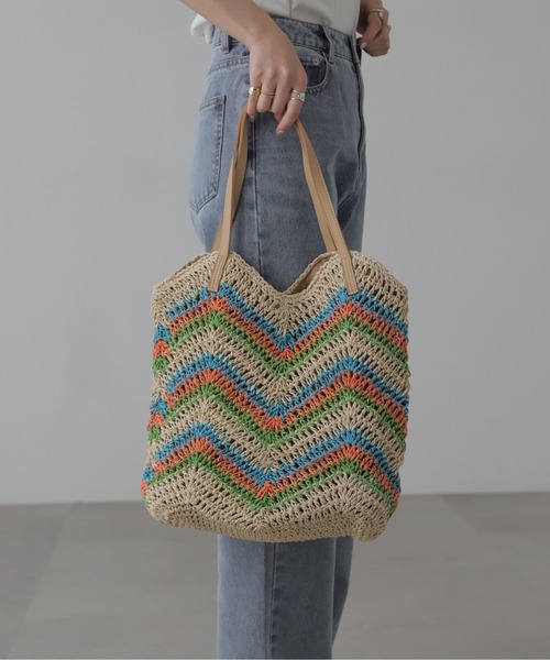 FREE'S MART（フリーズマート）の「◆ジグザグペーパートートバッグ（トートバッグ・レディース・ブルー/ベージュ・ﾌﾘ-）」の2枚目の写真