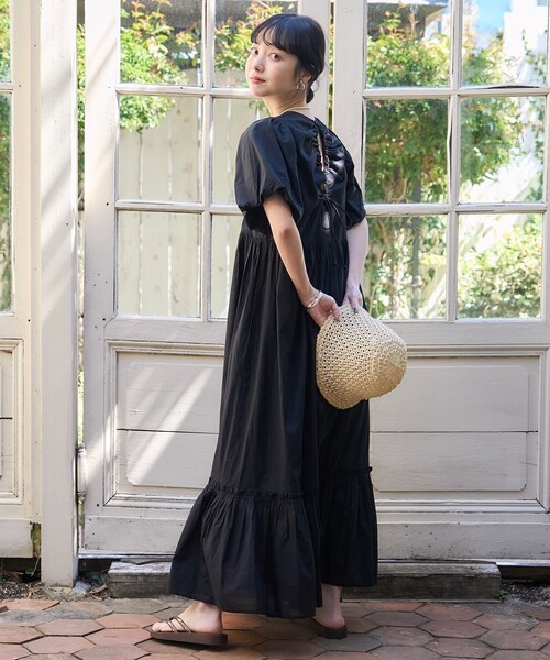 美品◇ババグーリ　ノースリーブ　ワンピース　フリンジ ヴァン Vin シャーリング刺繍ノースリーブワンピース （ライト