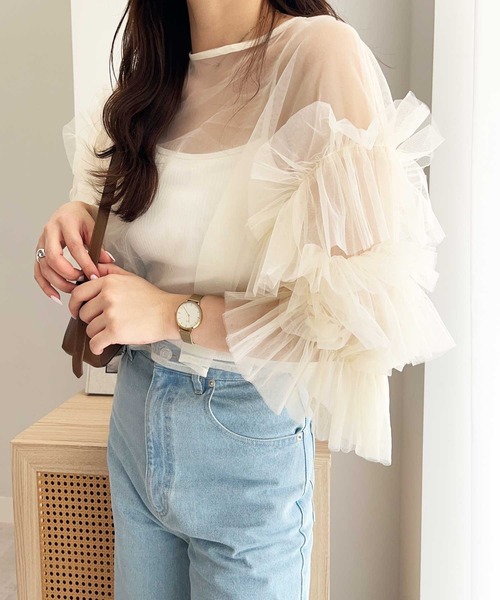 nelliy.（ネルリー）の「前後2WAYチュールブラウス（シャツ/ブラウス・レディース・アイボリー/グレー・MEDIUM）」の5枚目の写真