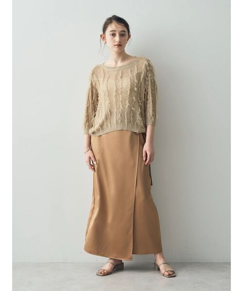 YECCA VECCA（イェッカヴェッカ）の「ラップ風サテンロングスカート（スカート・レディース・ピンクベージュ/ネイビー/キャメル・S/M）」の5枚目の写真