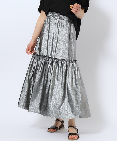 Cutie Blonde（キューティーブロンド）の「◆キラキラ箔プリント ティアードスカート（スカート・レディース・シルバー系その他/ピンク系/シルバー・00）」の3枚目の写真
