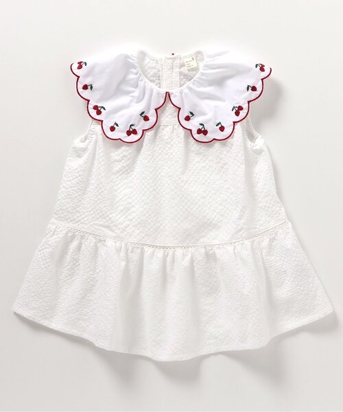 apres les cours（アプレレクール）の「さくらんぼ・ひまわり刺繍スカラップ衿チュニック（チュニック・キッズ・オフホワイト/ストライプ・140/130/120/110/100/90/80）」の4枚目の写真