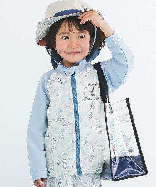SLAP SLIP（スラップスリップ）の「【お揃い】恐竜/海のいきもの総柄ジップ付きラッシュガード(90~130cm)（ラッシュガード・キッズ・グリーン/ブルー系その他・120cm/90cm/110cm/100cm）」の2枚目の写真