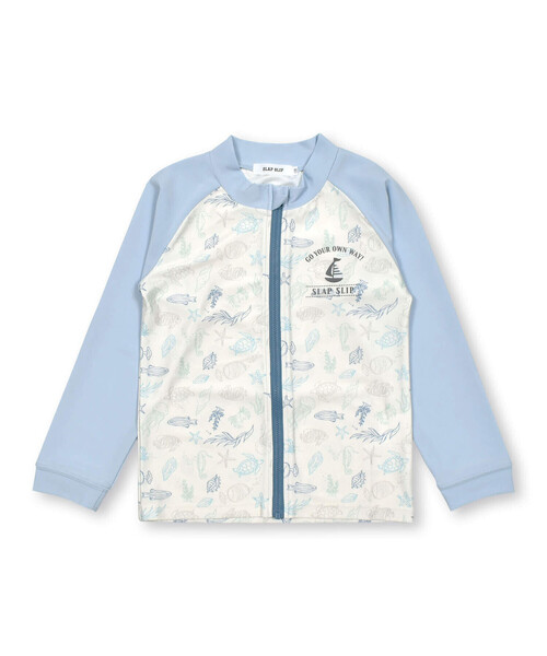 SLAP SLIP（スラップスリップ）の「【お揃い】恐竜/海のいきもの総柄ジップ付きラッシュガード(90~130cm)（ラッシュガード・キッズ・グリーン/ブルー系その他・120cm/90cm/110cm/100cm）」の10枚目の写真