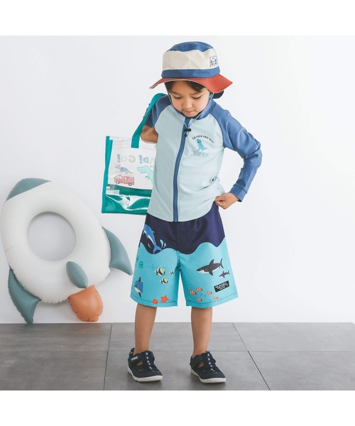 SLAP SLIP（スラップスリップ）の「【お揃い】恐竜/海のいきもの総柄ジップ付きラッシュガード(90~130cm)（ラッシュガード・キッズ・グリーン/ブルー系その他・120cm/90cm/110cm/100cm）」の21枚目の写真