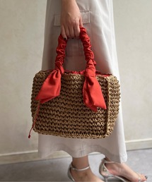 Chez toi | ギャザーリボン雑材トートBAG(かごバッグ)