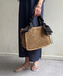 Chez toi | ギャザーリボン雑材トートBAG(かごバッグ)