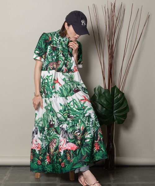 ポールカ ヒョウ柄シルクワンピース（M）ドレープデザイン 上品美シルエット コクーンシルエットジャージードレス | Sybilla (Women)/シビラ