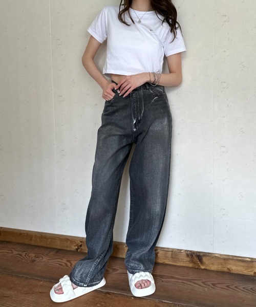 Per sist ence(パーシエンス)の「箔加工デニムパンツ(デニムパンツ・レディース・ライトブルー/ブラック/ブルー・FREE)」の7枚目の写真