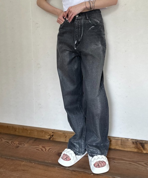 Per sist ence(パーシエンス)の「箔加工デニムパンツ(デニムパンツ・レディース・ライトブルー/ブラック/ブルー・FREE)」の8枚目の写真