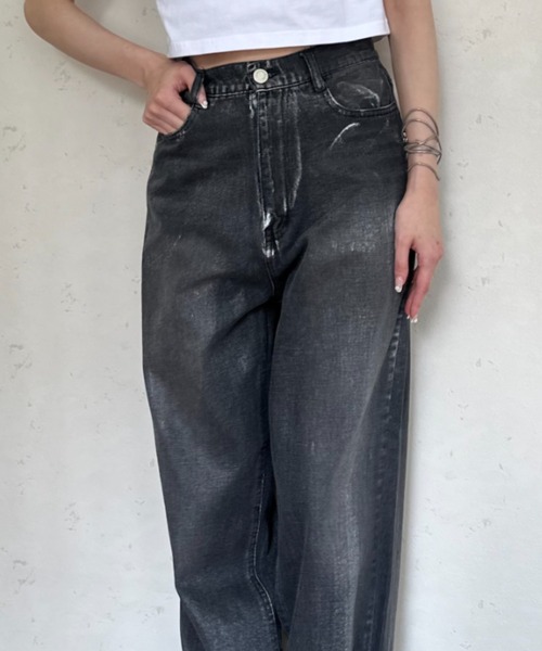 Per sist ence(パーシエンス)の「箔加工デニムパンツ(デニムパンツ・レディース・ライトブルー/ブラック/ブルー・FREE)」の10枚目の写真