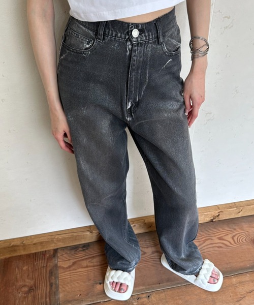Per sist ence(パーシエンス)の「箔加工デニムパンツ(デニムパンツ・レディース・ライトブルー/ブラック/ブルー・FREE)」の14枚目の写真