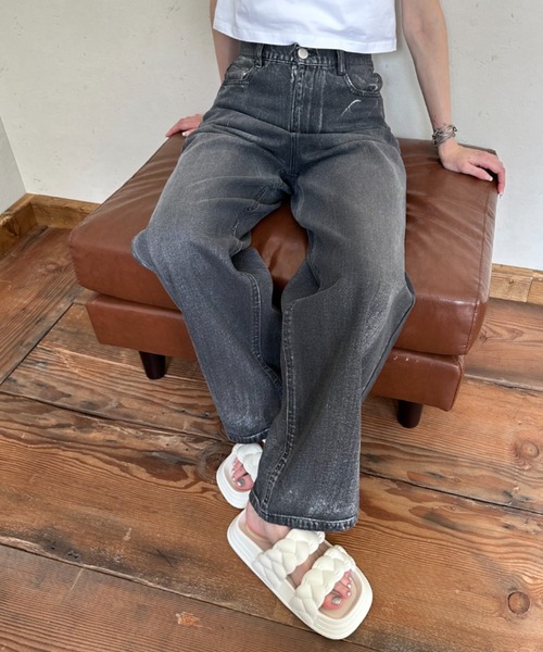 Per sist ence(パーシエンス)の「箔加工デニムパンツ(デニムパンツ・レディース・ライトブルー/ブラック/ブルー・FREE)」の15枚目の写真