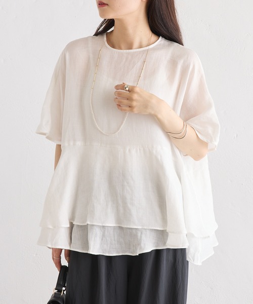 ピュアルセシン 25SS ラミー2枚重ねぺプラムブラウス ⭐︎試着のみ⭐︎ ラミー2枚重ねペプラムブラウス（シャツ/ブラウス）｜PUAL CE